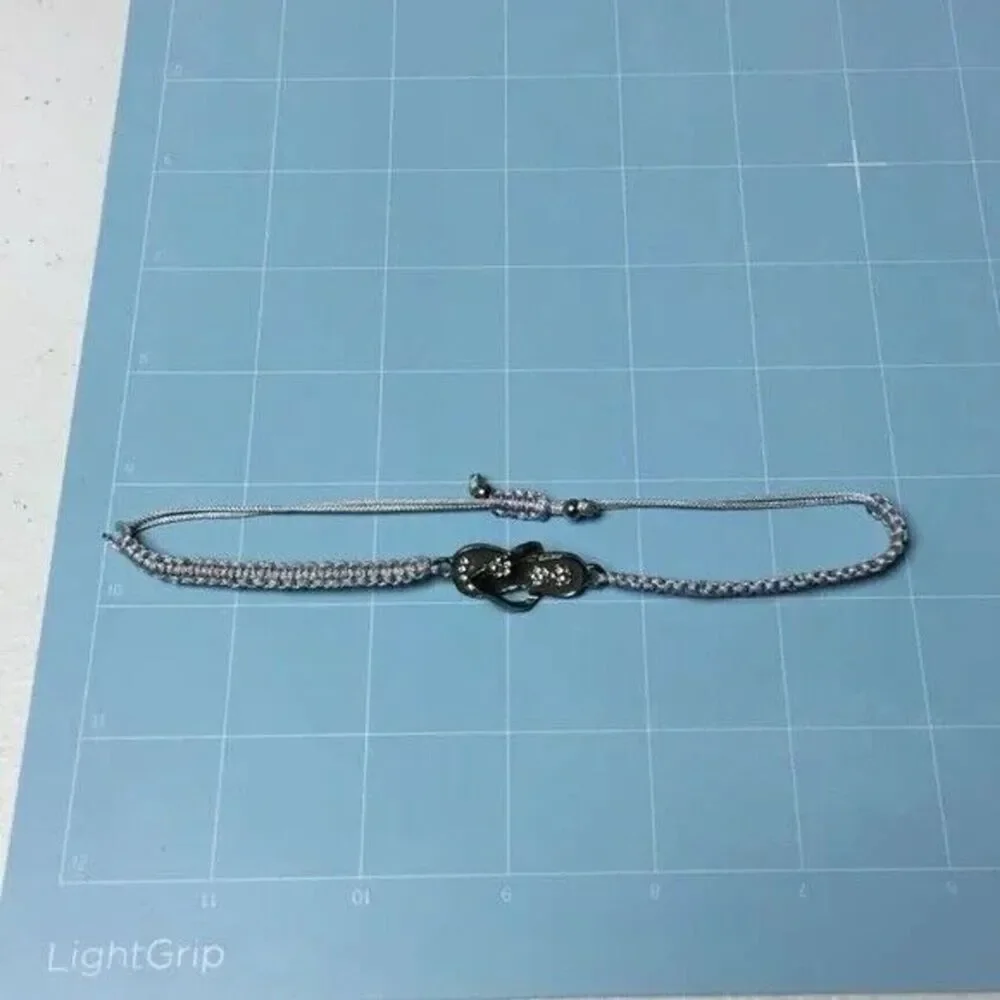Rhinestone Sandal Bracelet Adjustable Cord Gray Flip Flop Charm Hawaii Souvenir